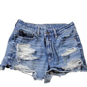 American Eagle Shorts Womens 6 Mom Distressed Cut Off Blue Denim